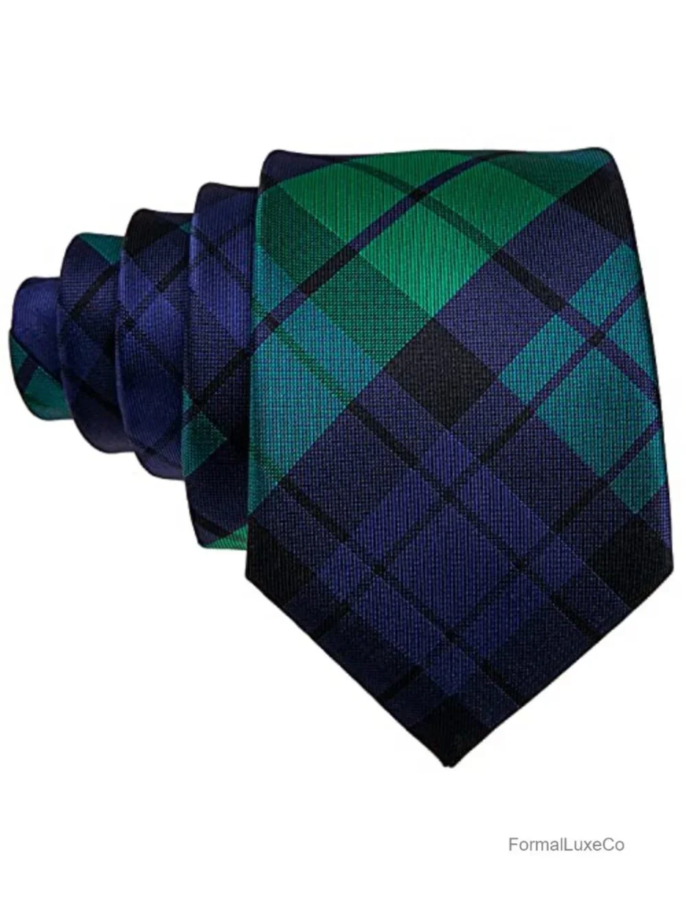 Luxury Silk Tie Set with Handkerchief & Stainless Steel Cuff Links, Plaid